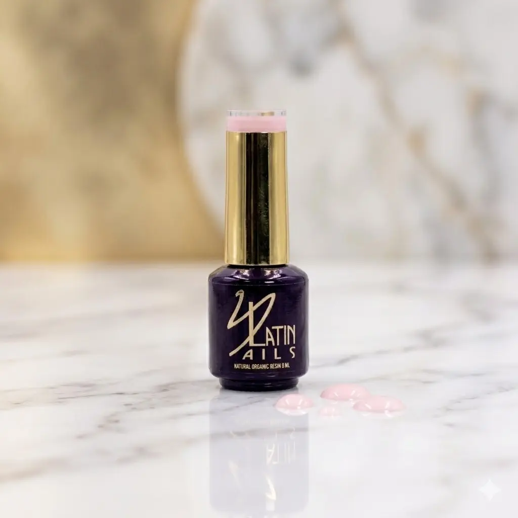 Esmalte gel Latin Nails 8 ml referencia 1425 color nude rosado cálido exhibido sobre superficie tipo mármol con acabado brillante para uñas