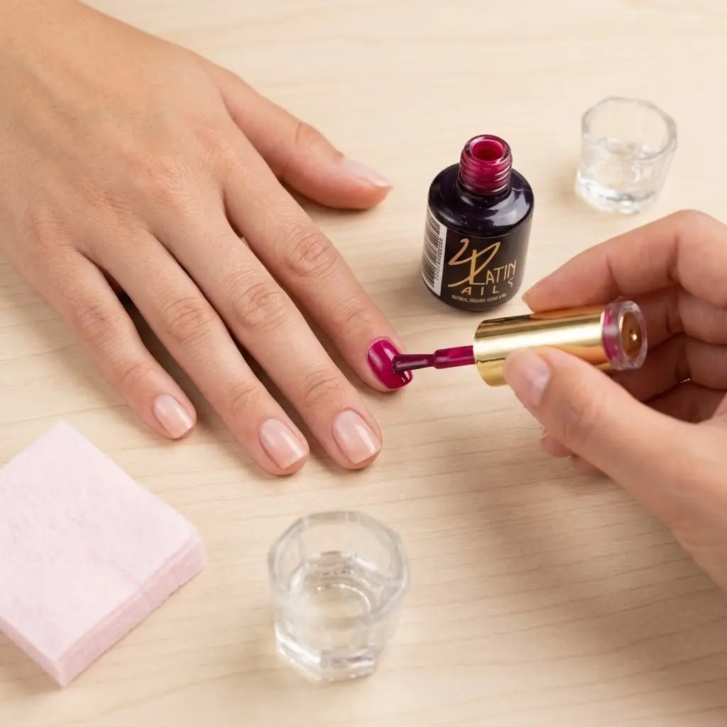 Aplicación de esmalte gel Latin Nails 8 ml referencia 277 color rojo vino intenso sobre uñas con acabado brillante y cobertura uniforme