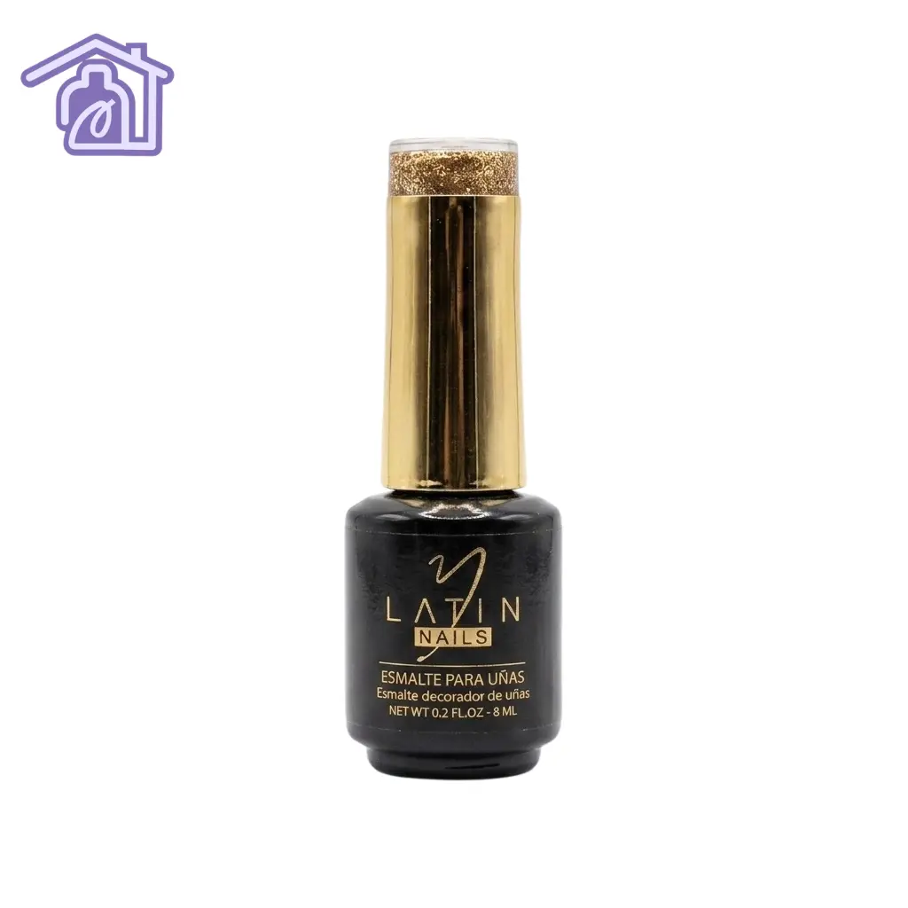 Esmalte gel para uñas 8 ml color bronce dorado escarchado en botella con aplicador para manicure profesional