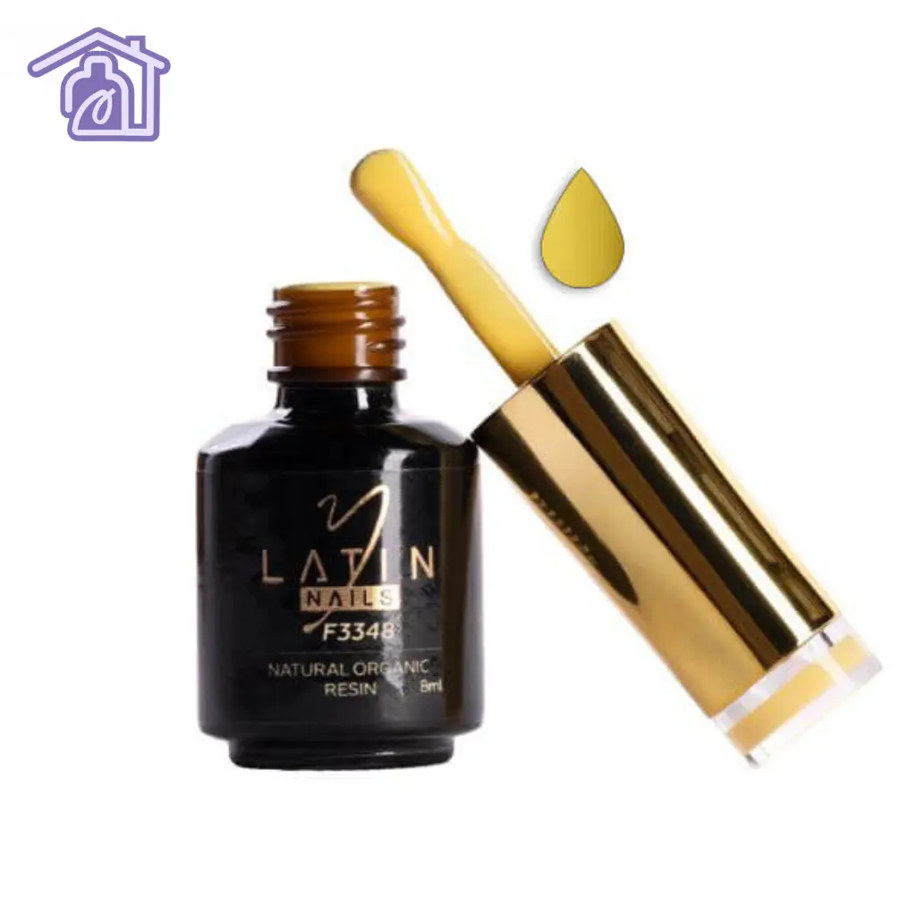 Esmalte gel para uñas 8 ml color dorado mostaza en botella con aplicador para manicure profesional