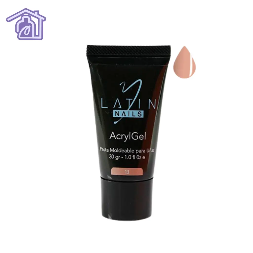 Acrygel Latin Nails tono 30 ml referencia 013 color nude durazno cálido en tubo para construcción y extensión profesional de uñas