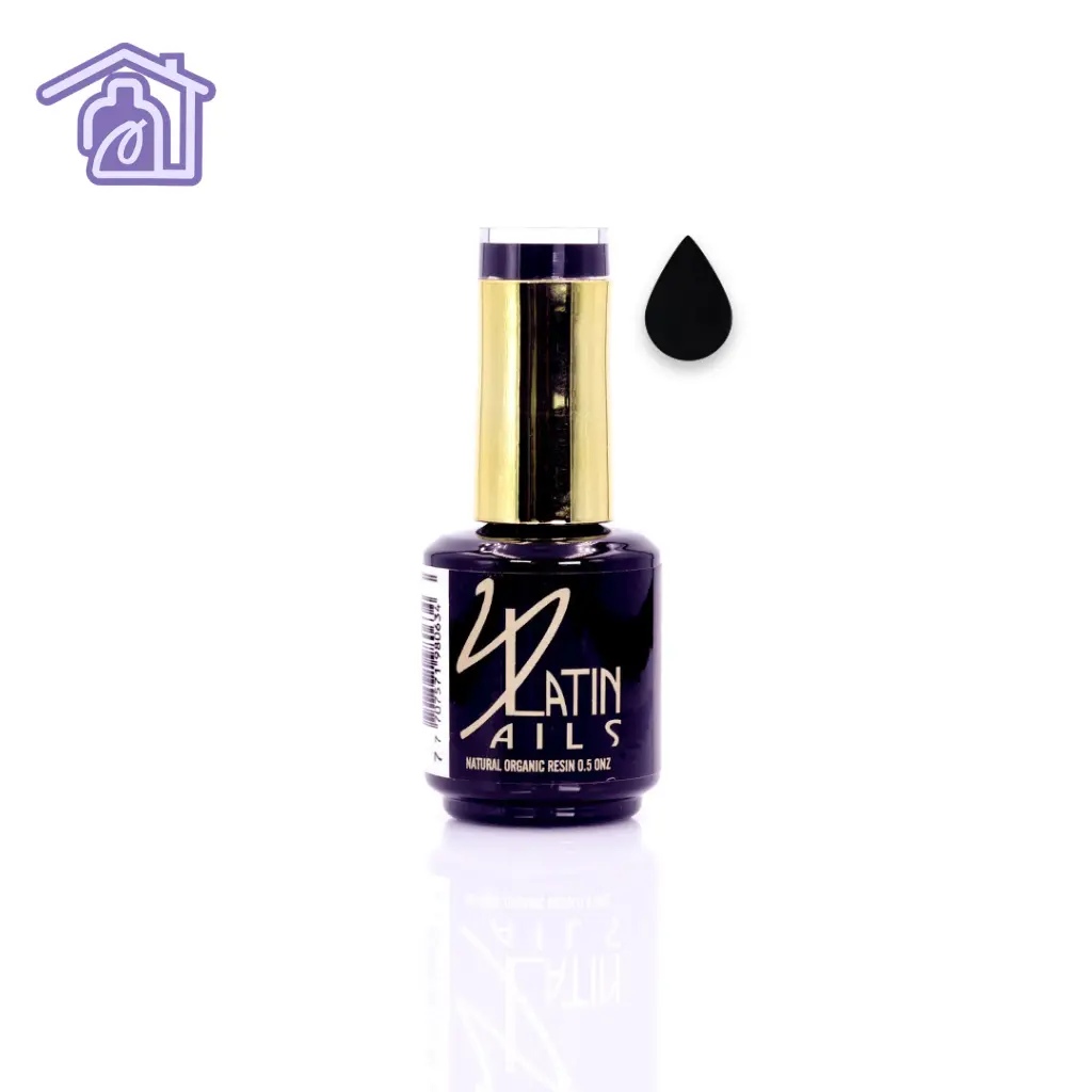 Esmalte gel Latin Nails 15 ml referencia 128 color negro intenso en frasco con aplicador para manicure profesional