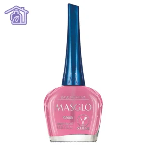 Base tradicional nutritiva Masglo color rosado transparente para fortalecer y proteger uñas naturales con acabado brillante