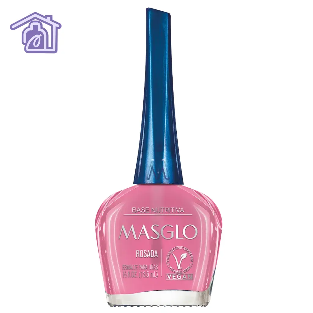 Base tradicional nutritiva Masglo color rosado transparente para fortalecer y proteger uñas naturales con acabado brillante