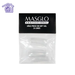 Tips press on soft gel clear Masglo transparentes para extensión y construcción profesional de uñas con acabado natural