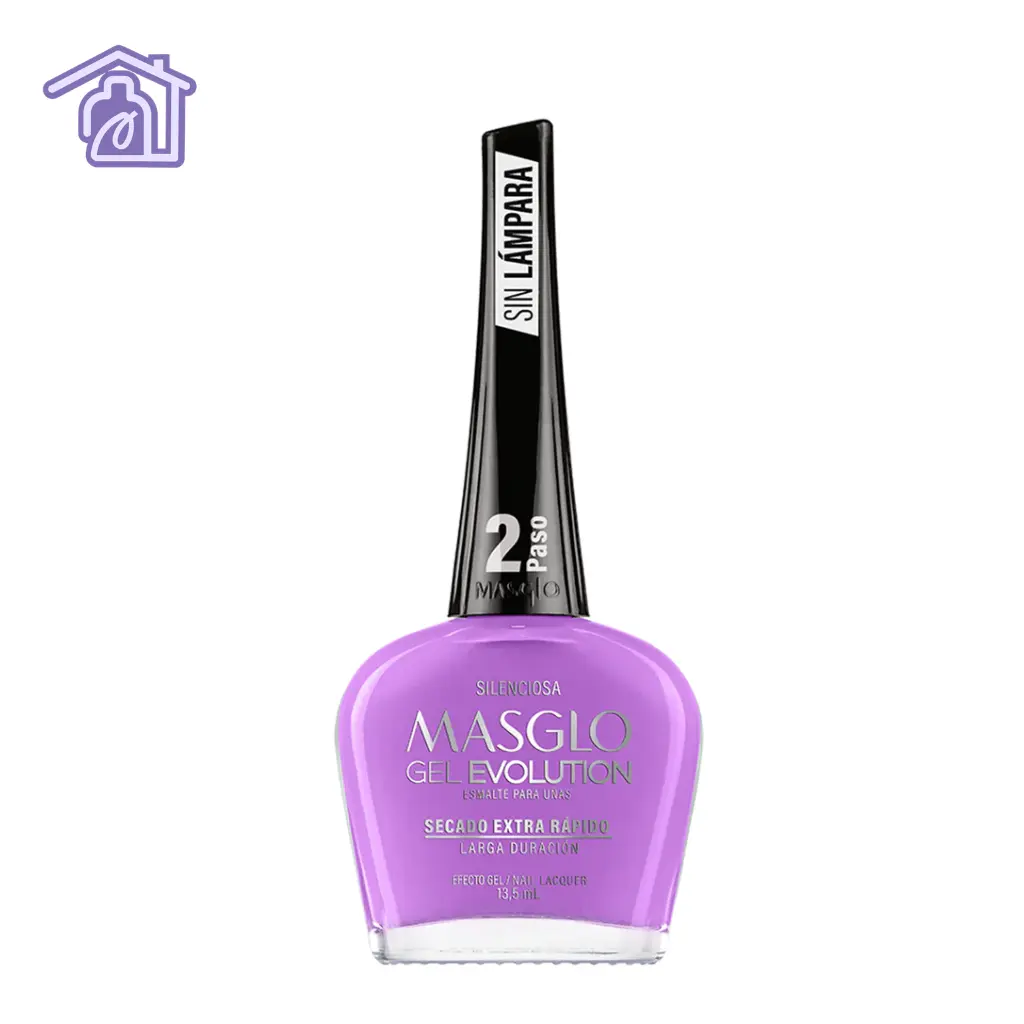 Esmalte evolution Masglo Silenciosa color lila vibrante con acabado brillante y larga duración para manicure profesional