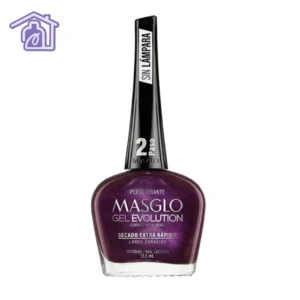 Esmalte gel evolution Masglo Perseverante color morado vino oscuro con acabado brillante y larga duración para manicure profesional