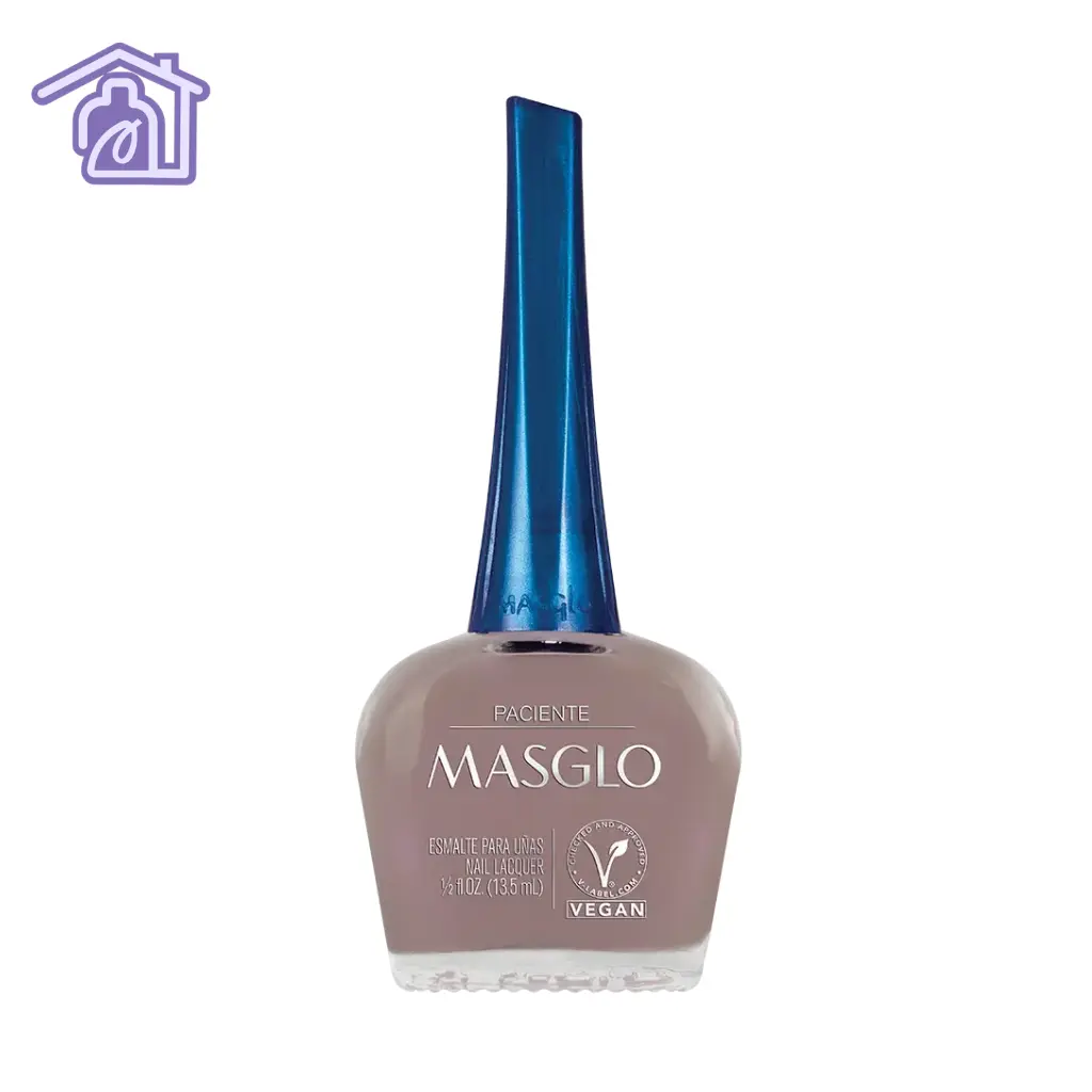 Esmalte tradicional Masglo Paciente color taupe grisáceo con acabado brillante para manicure y pedicure profesional