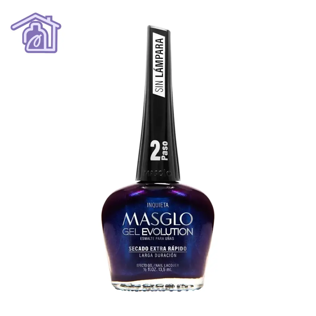 Esmalte Gel Evolution efecto gel Inquieta de Masglo en presentación de 13,5 ml color azul violeta oscuro con acabado brillante
