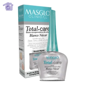 Frasco de base recuperadora Masglo línea Clinical de 13,5 ml acabado blanco nacar Total Care para uñas maltratadas