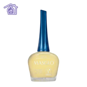 Texto Alt: Frasco de esmalte de uñas Masglo línea tradicional gama amarillo color Astuta acabado cremoso de 13,5 ml