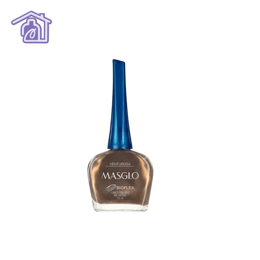 Frasco de esmalte de uñas Masglo línea tradicional color Venturosa de 13,5 ml con acabado perlado de la gama marrón.