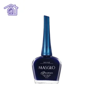 Frasco de esmalte de uñas Masglo línea tradicional color Salvaje de 13,5 ml con acabado cremoso de la gama azul.
