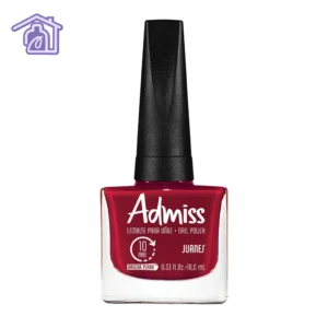 Frasco de esmalte de uñas Admiss línea tradicional color Juanes de 10 ml con acabado cremoso de la gama rojo.