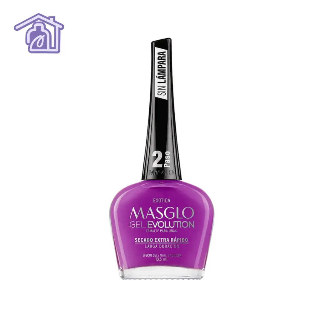 Esmalte Masglo Evolution tono Exótica de 13,5 ml efecto gel cremoso en gama de color morado.