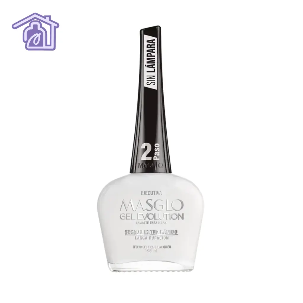 Esmalte Masglo Evolution tono Ejecutiva de 13,5 ml efecto gel translúcido en gama de color blanco.