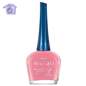 Frasco de esmalte de uñas Masglo línea tradicional color rosado Emprendedora efecto cremoso.