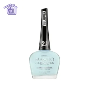 Frasco de esmalte de uñas efecto gel Masglo línea Evolution color verde Dedicada acabado perlado de 13,5 ml.