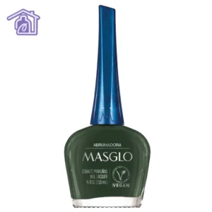 Frasco de esmalte de uñas Masglo línea tradicional color Abrumadora de 13,5 ml con acabado cremoso de la gama verde.