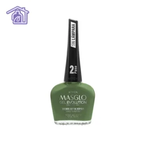 Frasco de esmalte de uñas Masglo Gel Evolution color Activista de 13,5 ml con acabado cremoso de la gama verde.