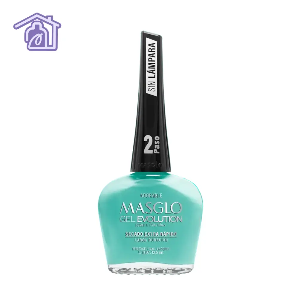 Frasco de esmalte de uñas Masglo Gel Evolution color Adorable de 13,5 ml con acabado cremoso de la gama verde.
