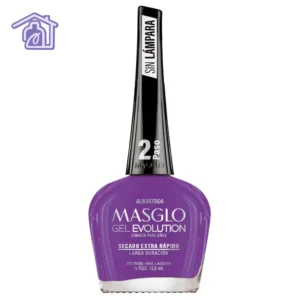 Frasco de esmalte de uñas Masglo Gel Evolution color Alborotada de 13,5 ml con acabado cremoso de la gama morado.