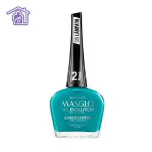 Frasco de esmalte de uñas Masglo Gel Evolution color Ambientalista de 13,5 ml con acabado cremoso de la gama azul.