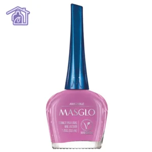 Frasco de esmalte de uñas Masglo línea tradicional color Amigable de 13,5 ml con acabado cremoso de la gama fucsia.