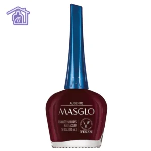 Frasco de esmalte de uñas Masglo línea tradicional color Ausente de 13,5 ml con acabado cremoso de la gama rojo.