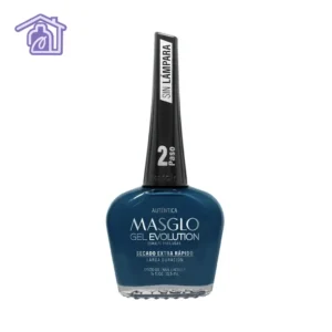 Frasco de esmalte de uñas Masglo Gel Evolution color Auténtica de 13,5 ml con acabado cremoso de la gama azul.