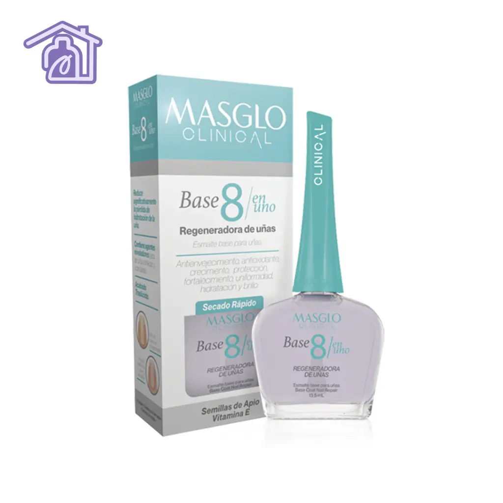 Frasco de Base Clinical 8 en 1 regeneradora de uñas Masglo de 13,5 ml para tratamiento intensivo.