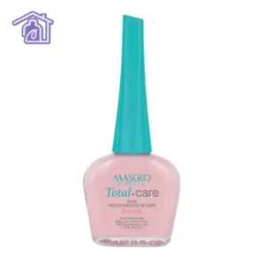Frasco de Base Clinical Total Care de Masglo de 13,5 ml, base recuperadora para uñas maltratadas con un sutil matiz de la gama rosada.
