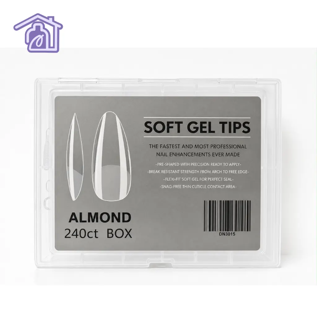 tips de soft gel almond caja de 240 unidades transparentes pre-diseñados de alta resistencia y flexibilidad para extensiones de uñas express
