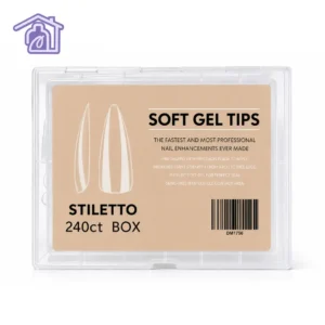 extensiones de soft gel stiletto caja de 240 unidades puntas transparentes pre-diseñadas de alta resistencia y flexibilidad para manicura express