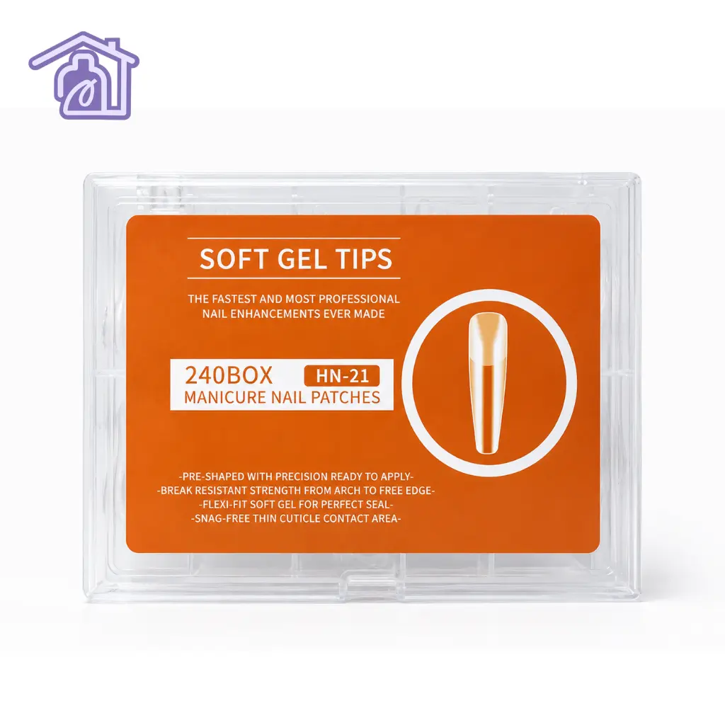 uñas de soft gel coffin long hn-21 caja de 240 unidades puntas transparentes pre-diseñadas y flexibles para extensiones de unas express