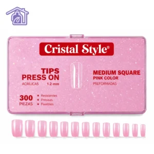 tips de unas acrilicas cristal style medium square color rosa caja lila de 300 piezas extensiones preformadas de alta flexibilidad para manicura express