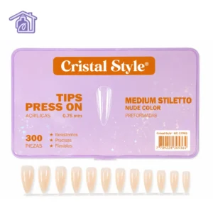 extensiones de unas de gel cristal style medium stiletto color nude caja lila de 300 piezas tips press on preformados y flexibles para manicura express
