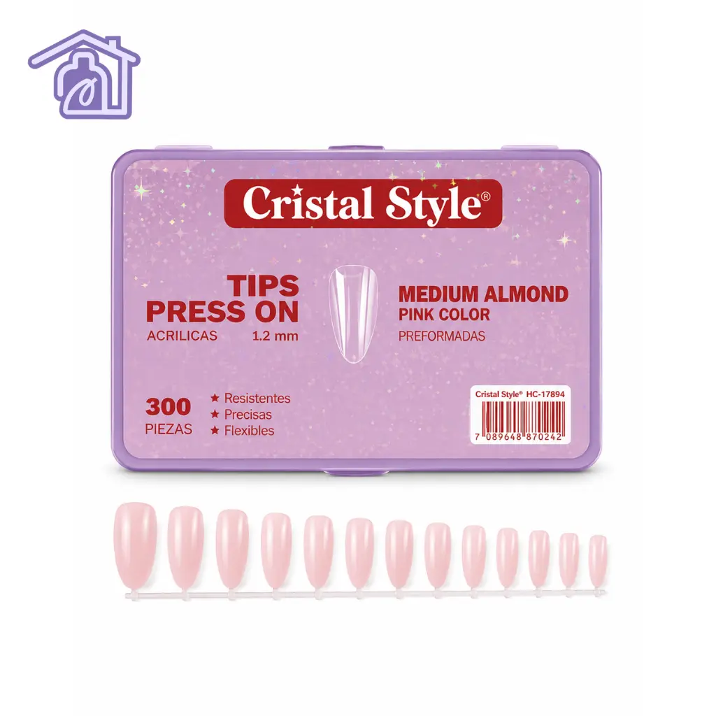 tips de unas acrilicas cristal style medium almond color rosa caja lila de 300 piezas extensiones de unas preformadas y flexibles para manicura express
