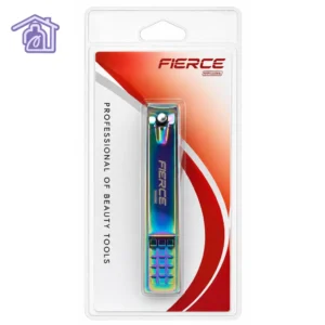 corta unas tornasol fierce krismar en acero con acabado iridiscente titanio en empaque protector