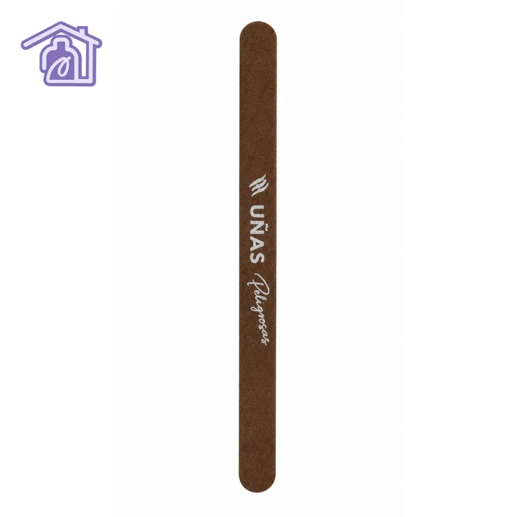 lima para unas de grano marron con logo de unas peligrosas impreso en el centro