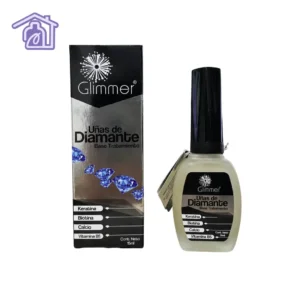 base tratamiento uñas de diamante marca glimmer con keratina biotina calcio y vitamina b5 frasco de 15 ml