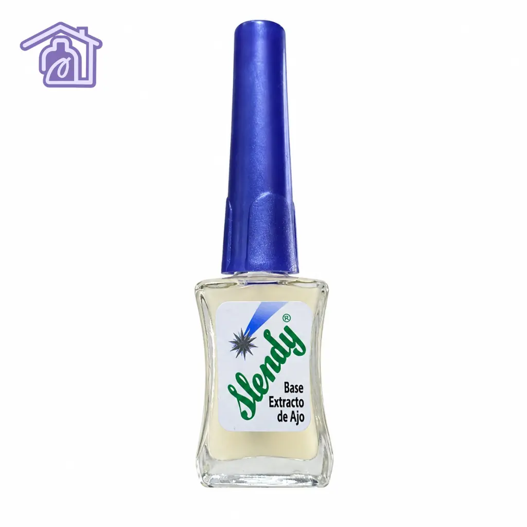 base tratamiento con extracto de ajo para uñas marca slendy frasco de vidrio con tapa azul
