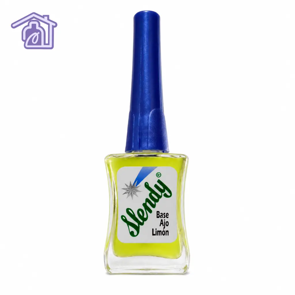 base tratamiento con ajo y limon para uñas marca slendy frasco de vidrio amarillo con tapa azul