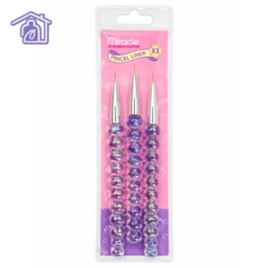 set de 3 pinceles liner para nail art marca miracle con mango esferico tipo burbuja iridiscente