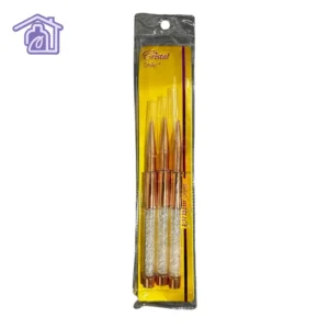set de 3 pinceles liner para nail art marca cristal style con mango transparente de cristales y virola oro rosa