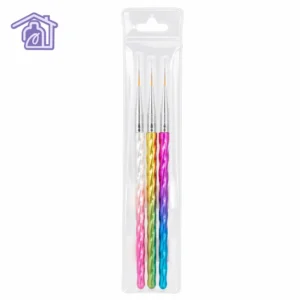 set de 3 pinceles liner para nail art con mango espiralado relieve sirena en tonos metalizados rosa dorado y azul