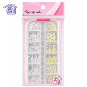 estuche de 12 divisiones con perlas planas media luna para decoracion de unas marca fingertip color referencia ca3951