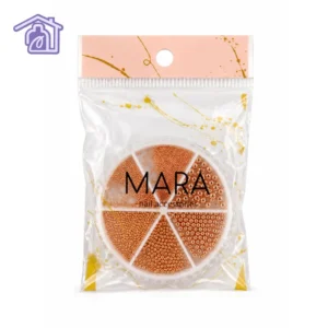 rueda organizadora con decoracion caviar para unas en tono oro rosa marca mara nail and art