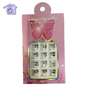estuche de 12 divisiones con dijes metalizados en forma de cerezas con cristales y lunas marca fingertip color para decoracion de unas