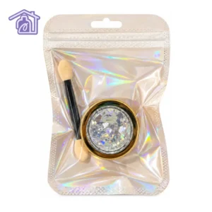 empaque de pigmento efecto vidrio quebrado broken glass iridiscente transparente con aplicador de esponja para decoracion de uñas